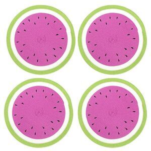 Smart Home Round Watermelon Themed Placemats in Pink/Green/White, Set of 4